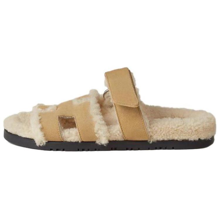 HERMES Chypre Rubber Sole Casual Slippers Women's Beige