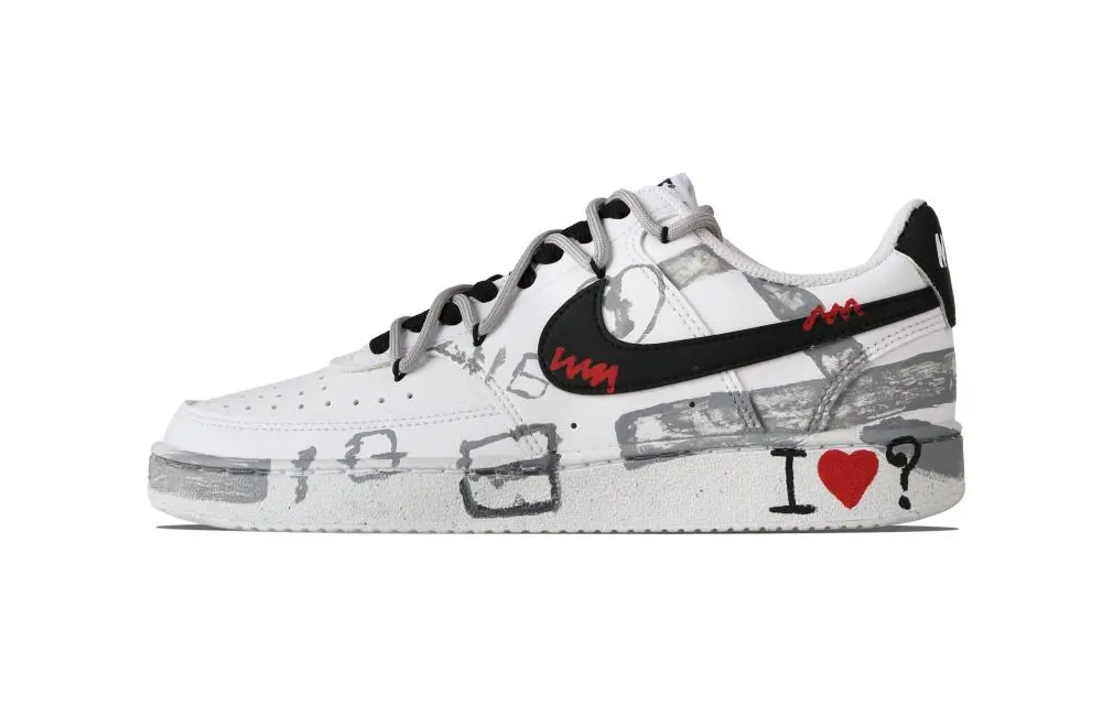 Nike Court Vision 1 Hypothesis Of Love Abrasion Resistant Low top Skateboard Shoes Men's Silver Gray