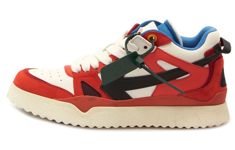 OFF WHITE New Mid Top Sponge Stylish Skateboarding Shoes Men's Red White