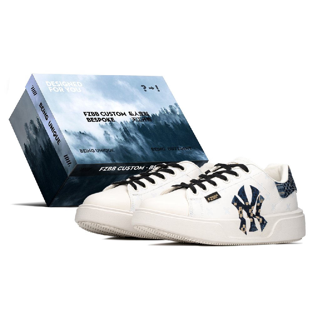 MLB Chunky Classic Anti-Slip Wear-Resistant Low-Top Skateboard Shoes Unisex White Blue