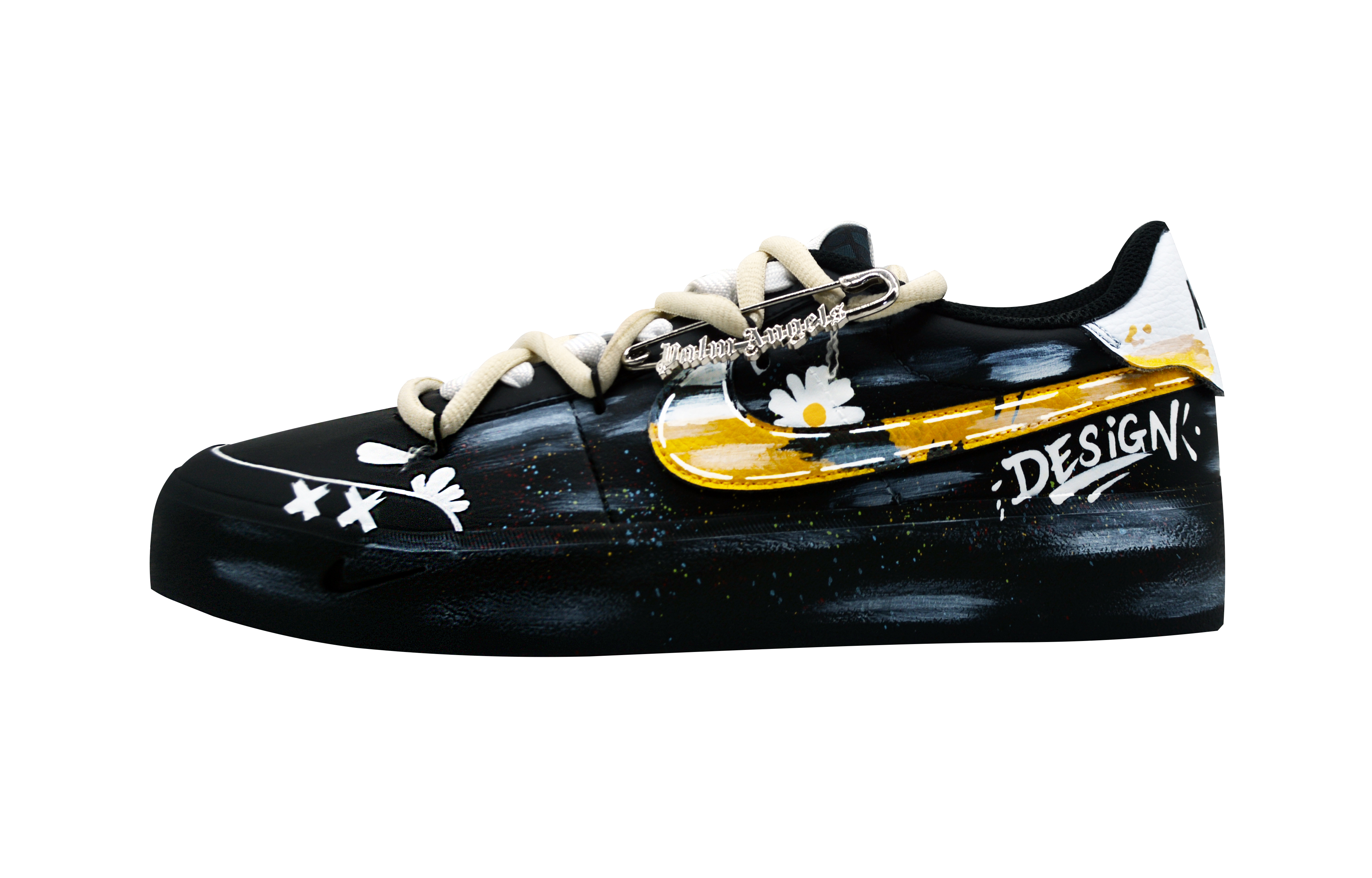 Nike Court Shot Ink Mystique Chrysanthemum Abrasion Resistant Low top Skateboard Shoes Men's Black Yellow