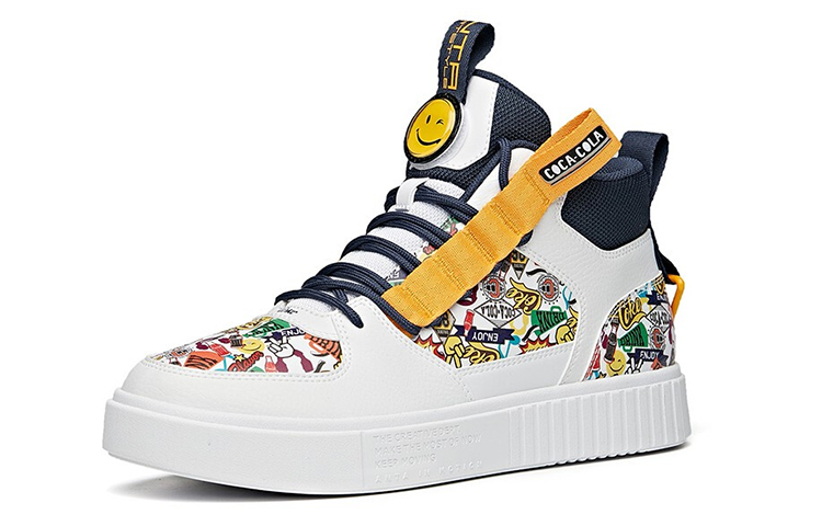 Coca Cola X ANTA Skateboard Shoes Women's High top ANTA White/Ink Blue/Yellow купить в интернет-магазине Yoocart с быстрой доставкой по России.