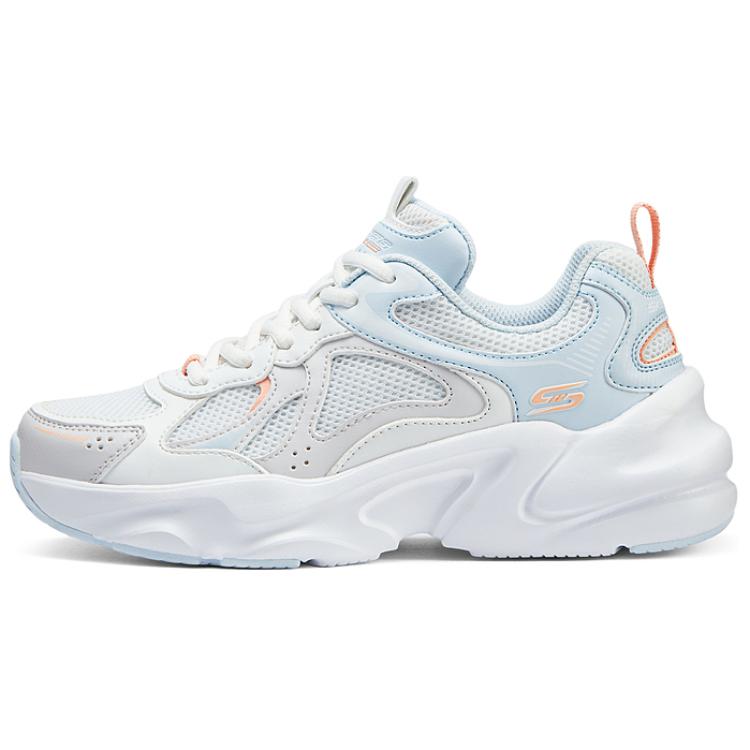 Skechers Cushioned Anti-Slip Wear-Resistant Lightweight Height Increasing Low-Top Chunky Sneakers Women's White Orange