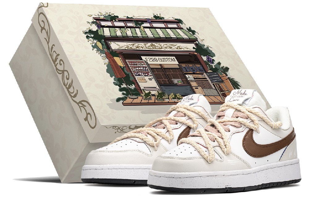 Nike Court Borough Abrasion Resistant Height Increasing Breathable Low top Skateboard Shoes GS Coffee Beige
