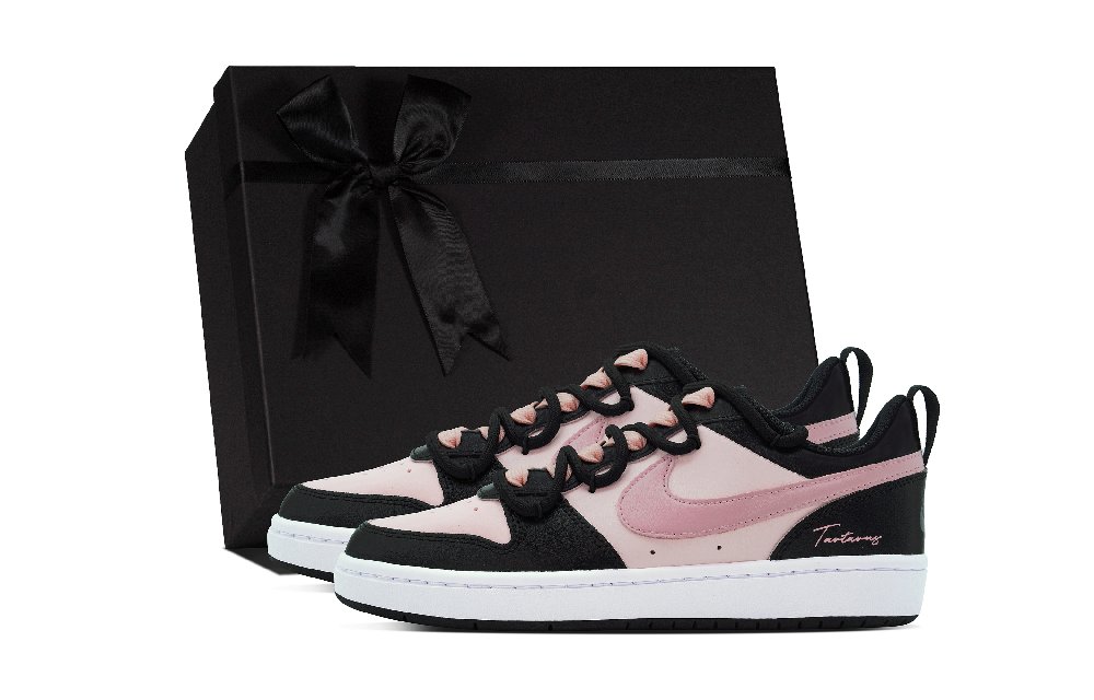 Nike Court Borough Skateboard Shoes Women's Low-Top Black White Pink