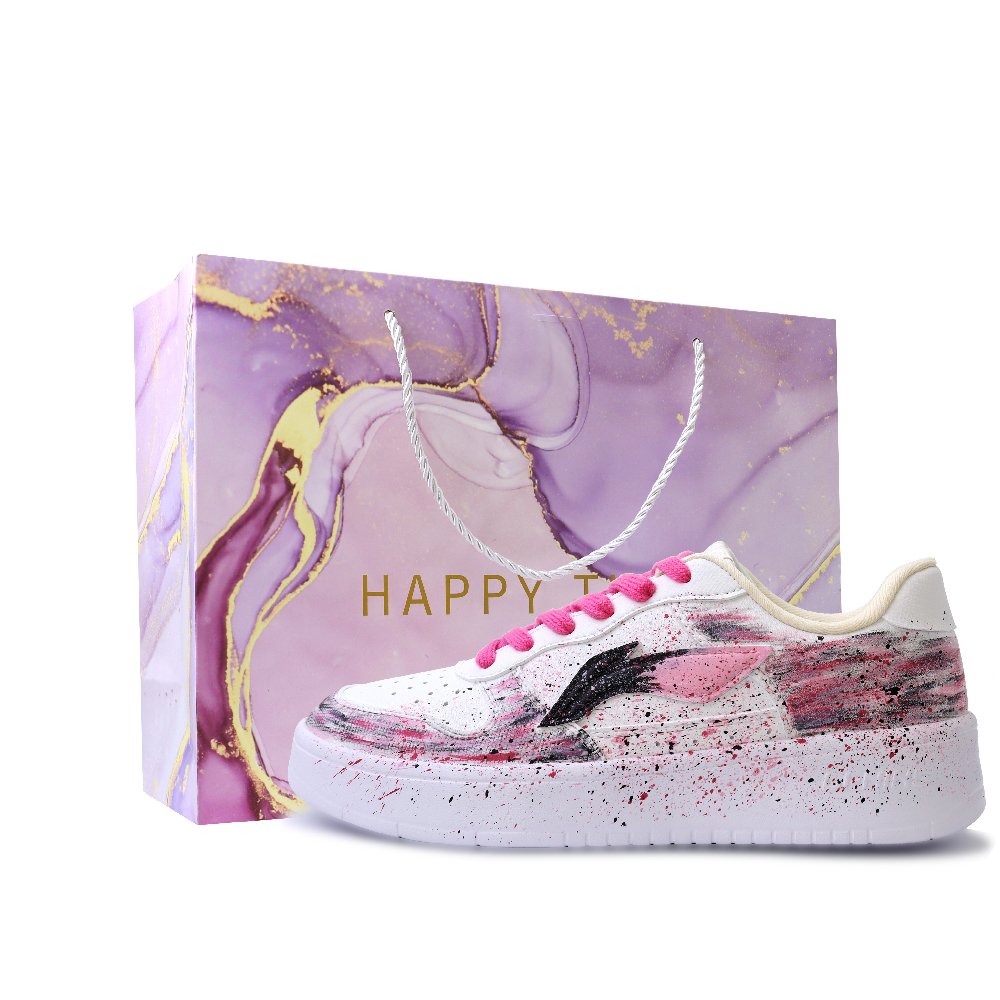 LiNing Pontoon Boats Abrasion Resistant, Lightweight, And Breathable Low Top Skateboard Shoes Unisex Pink White Black
