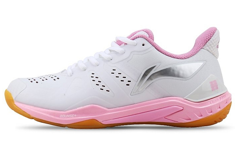 LiNing Cool Shark Cushioning Breathable Wear-Resistant Slip-Resistant Low-Top Badminton Shoes Women's Pink White