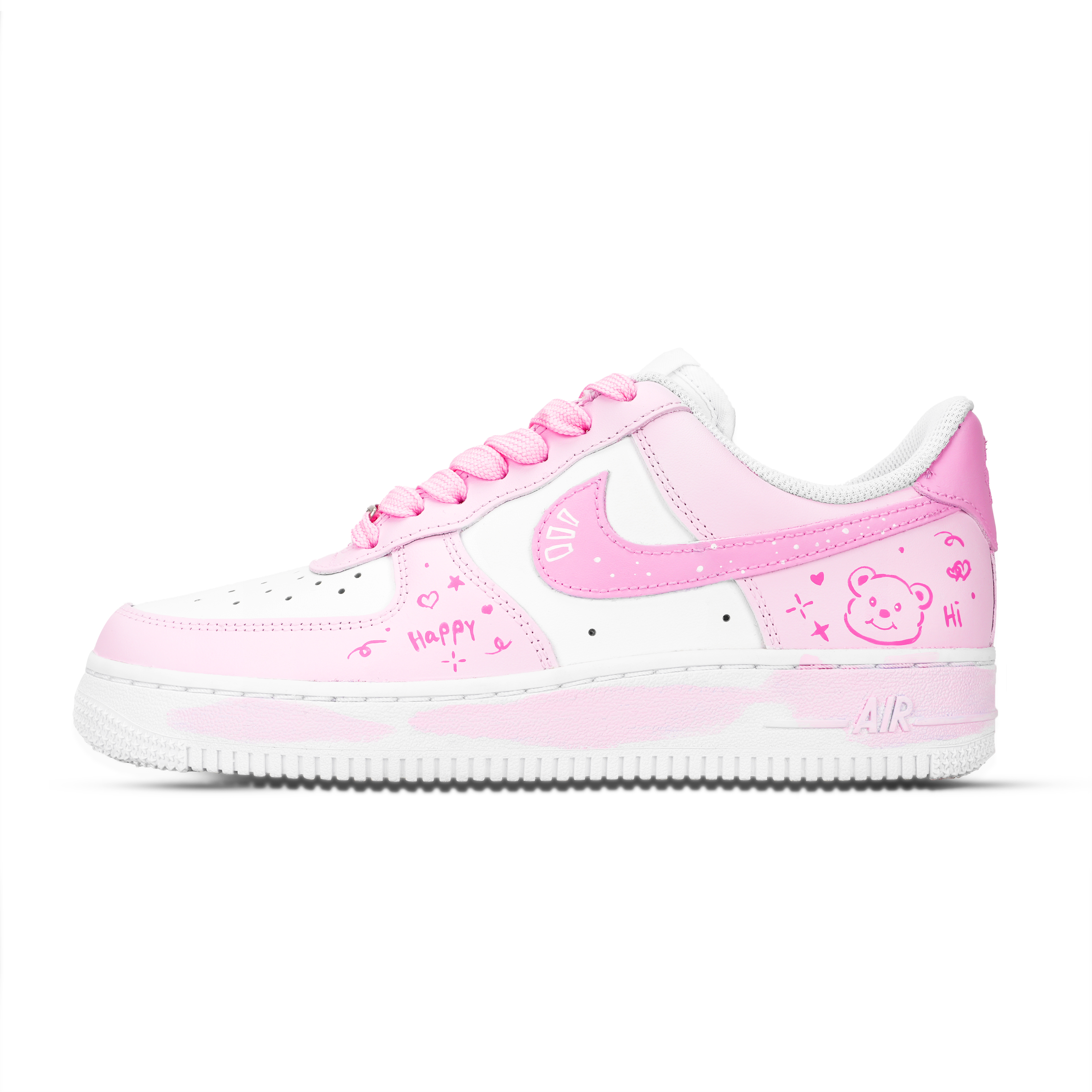 Nike Air Force 1 Star Love Bear Graffiti Abrasion Resistant Low top Skateboard Shoes Unisex Pink White