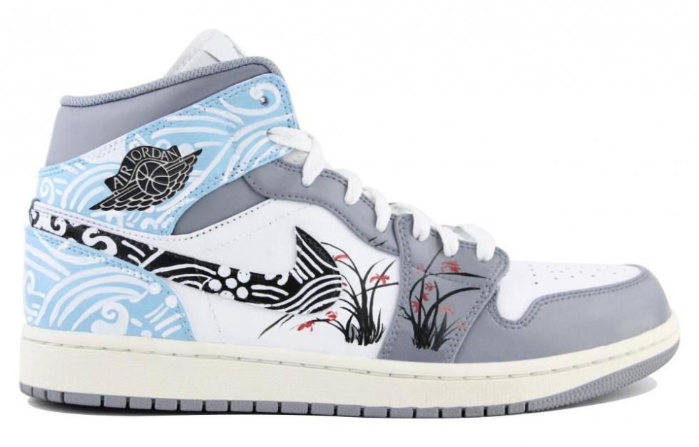 Jordan Air Jordan 1 Trendy Versatile Mid Top Vintage Basketball Shoes Men's Blue Pink Gray купить в интернет-магазине Yoocart с быстрой доставкой по России.