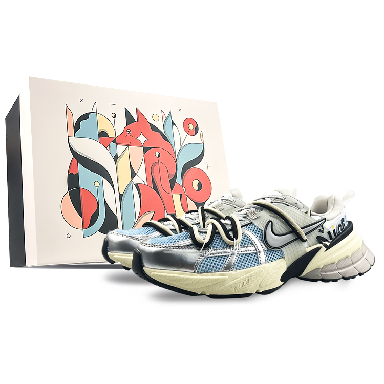 Nike V2K Run Cushioned Slip-Resistant Low-Top Running Shoes Women's Blue Gray