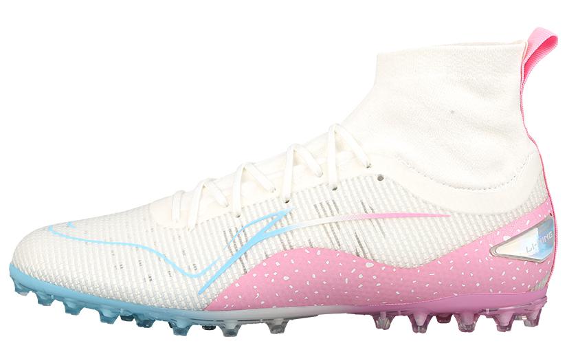 LiNing AG Rubber Short Studs MG Rubber Short Studs Anti Slip Wear Resistant Soccer Shoes Men's White Blue Red