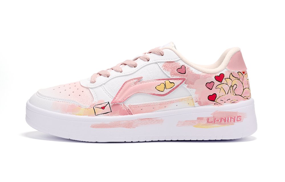 LiNing Pontoon Boats Slip Resistant Shock Absorbers Low top Skateboard Shoes Women's White Pink