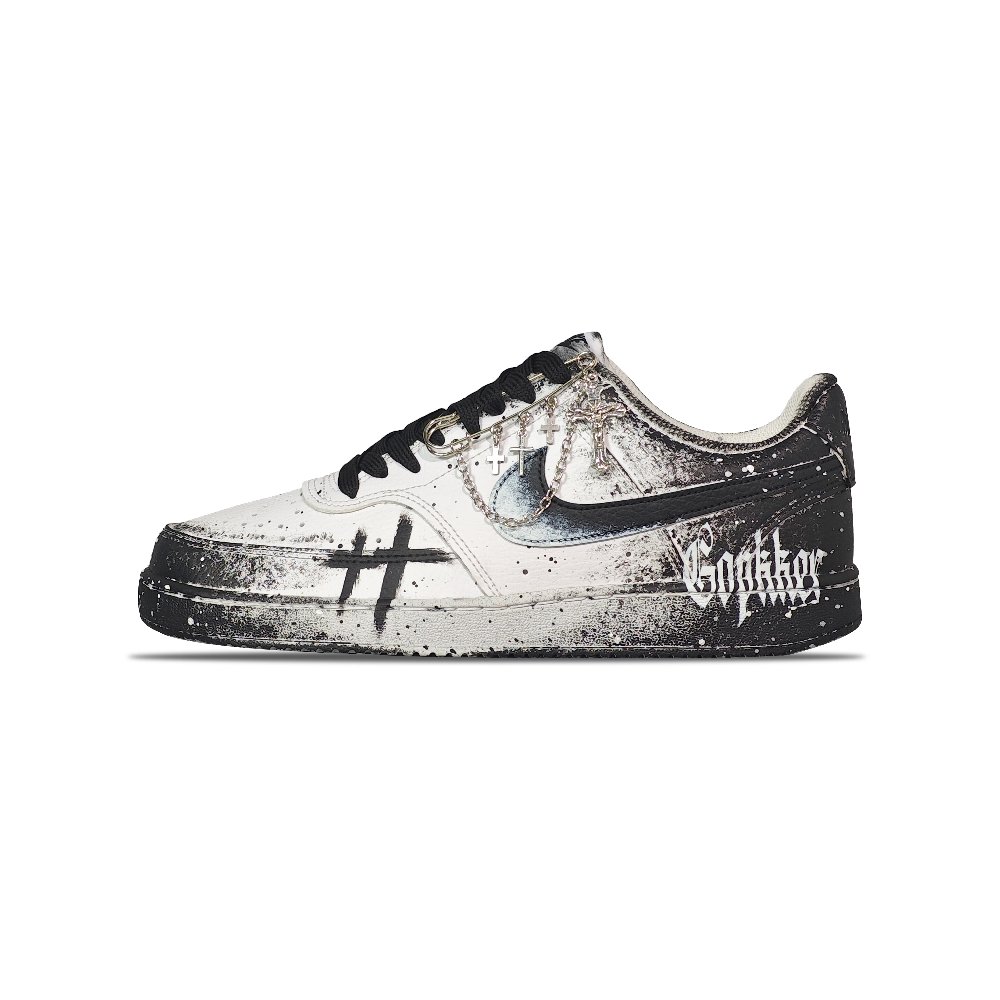 Nike Court Vision Slip Resistant Shock Absorbers Low Top Skateboard Shoes Men's Black White
