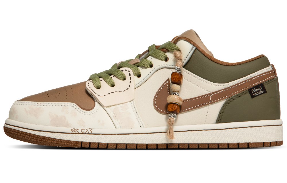 Jordan Air Jordan 1 Cushioned Slip Resistant Abrasion Resistant Low Top Vintage Basketball Shoes Men's Beige Green