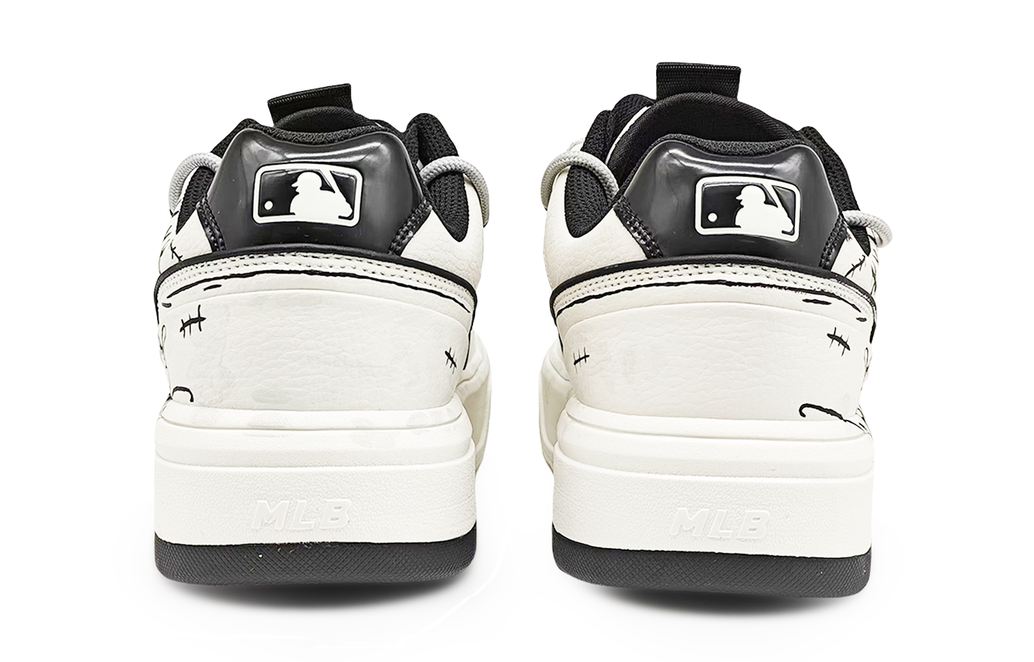 MLB Chunky Liner Wear Resistant Height Increasing Slip Resistant Low Top Skateboard Shoes Unisex Black White