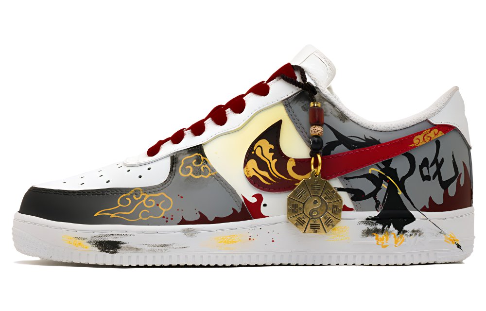 Nike Air Force 1 Anti-Slip Wear-Resistant Low-Top Skateboard Shoes Unisex Black Red Gold