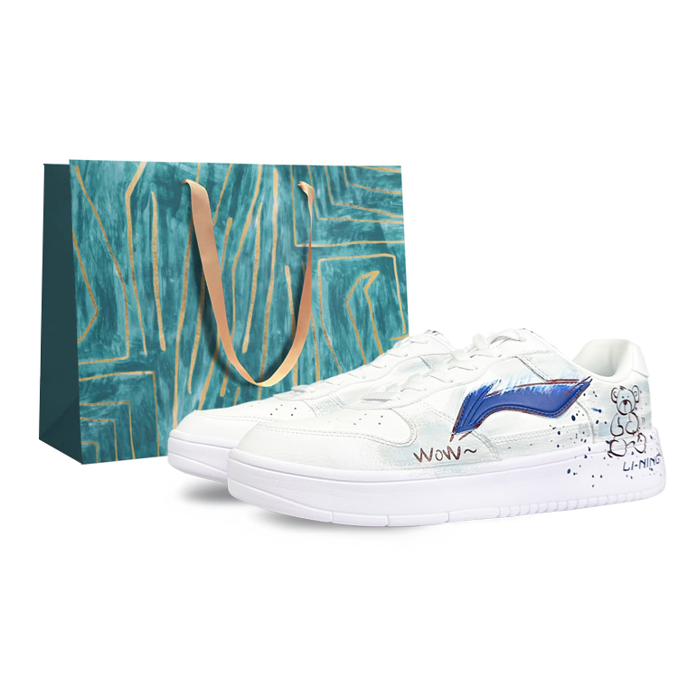 LiNing Pontoon Boats Anti-Slip And Wear-Resistant Breathable Low-Top Skateboard Shoes Women's White Blue
