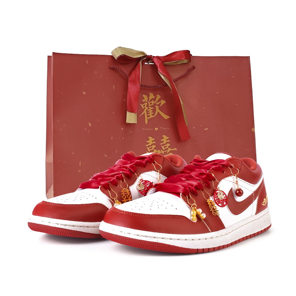 Jordan Air Jordan 1 Eternal Union Anti Slip Wear Resistant Low Top Vintage Basketball Shoes Men's White Red