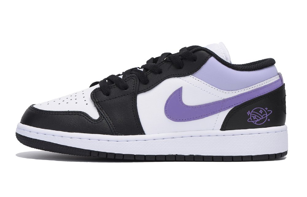 Jordan Air Jordan 1 Wear-Resistant Slip-Resistant Low-Top Vintage Basketball Shoes Men's Black White Purple