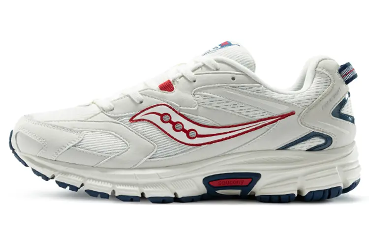 Saucony Cohesion 9 Slip Resistant, Abrasion Resistant, Breathable Low top Casual Running Shoes Men's Ecru Blue