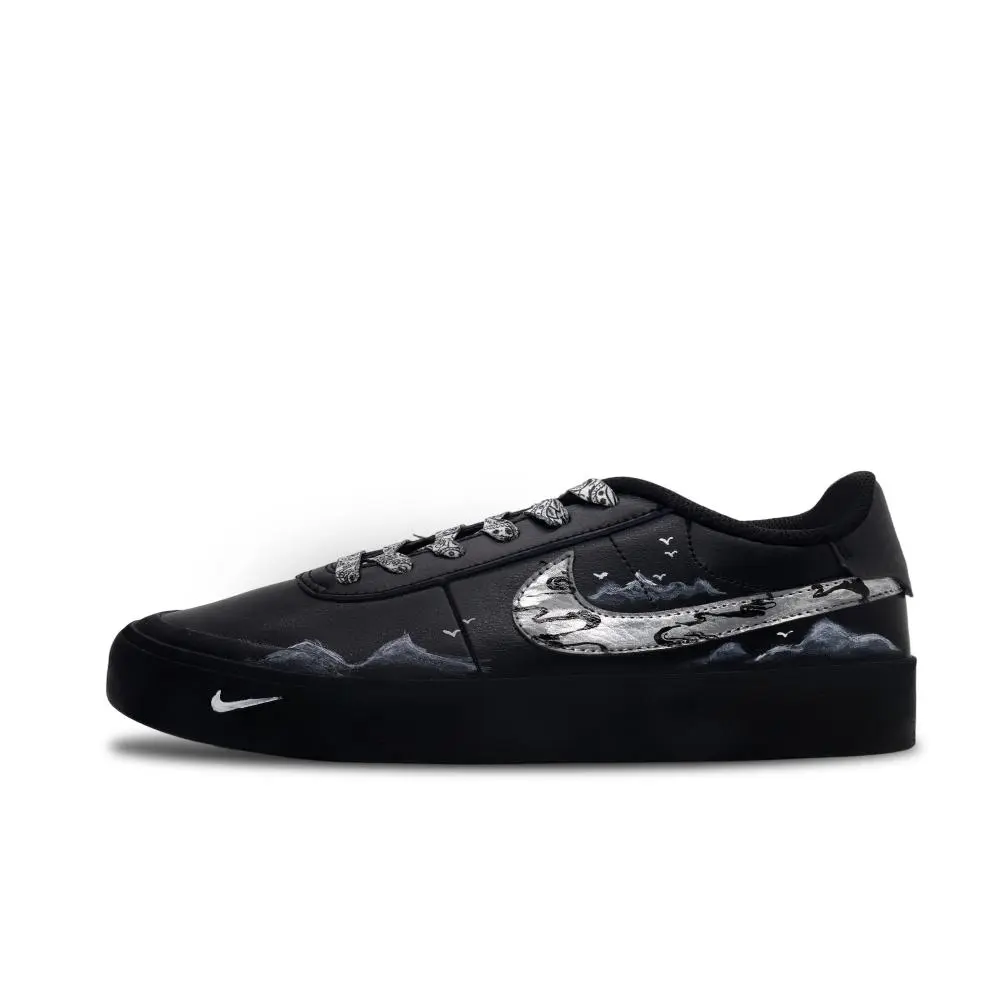 Nike Court Shot Ink Wash Landscape Skateboard Shoes Men's Black Silver