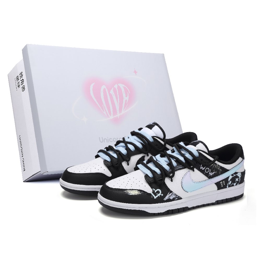 Nike Dunk Raging Bearbrick Abrasion Resistant Low Top Skateboard Shoes Men's Black Blue