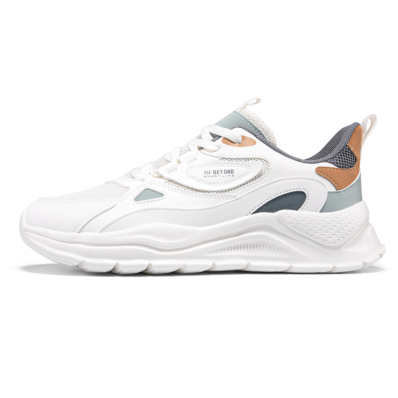 361° Cushioned Wear-Resistant Breathable Low-Top Casual Running Shoes Men's White Green