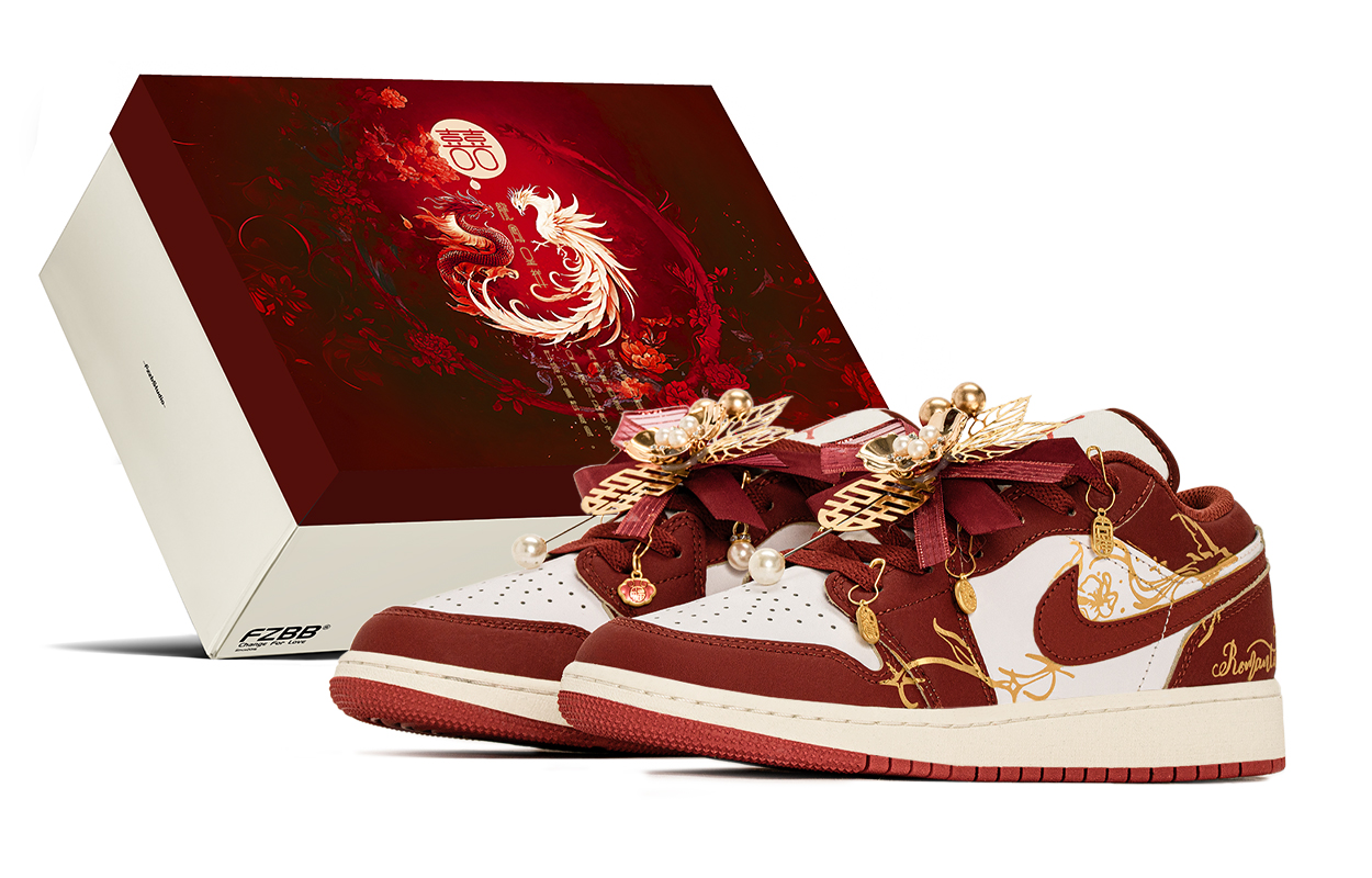 Jordan Air Jordan 1 Vintage Basketball Shoes Unisex Low top Red Gold White