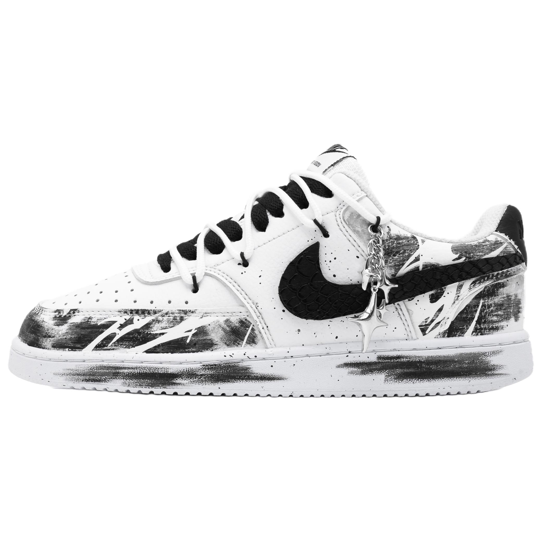 Nike Court Vision 1 Ink Dyed Star Abrasion Resistant Low top Skateboard Shoes Unisex Black White