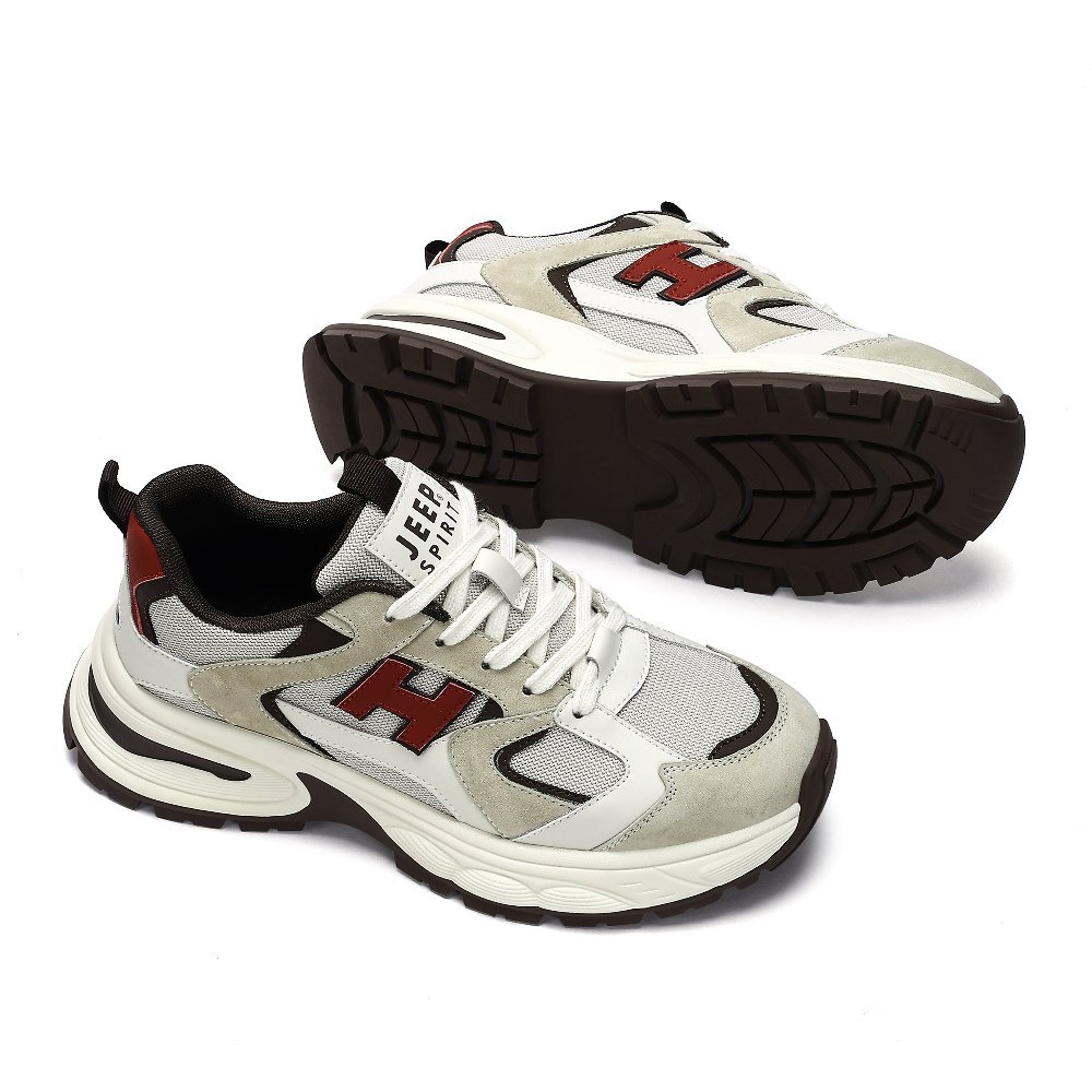 JEEP SPIRIT Anti Slip Wear Resistant Breathable Lightweight Height Increasing Low Top Chunky Sneakers Men's Time Gray