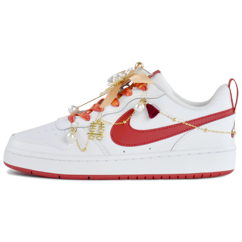 Nike Court Borough 2 Anti Slip Wear Resistant Low Top Skateboard Shoes Women's White Red