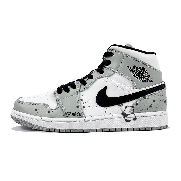 Jordan Air Jordan 1 Cushioning Anti-Slip And Wear-Resistant Mid-Top Vintage Basketball Shoes Men's Gray White Black