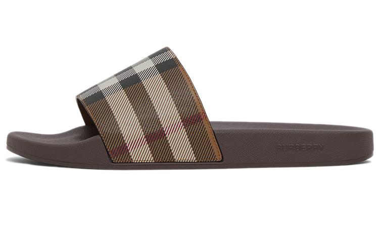 Burberry Check Print Slides Dark Birch Brown