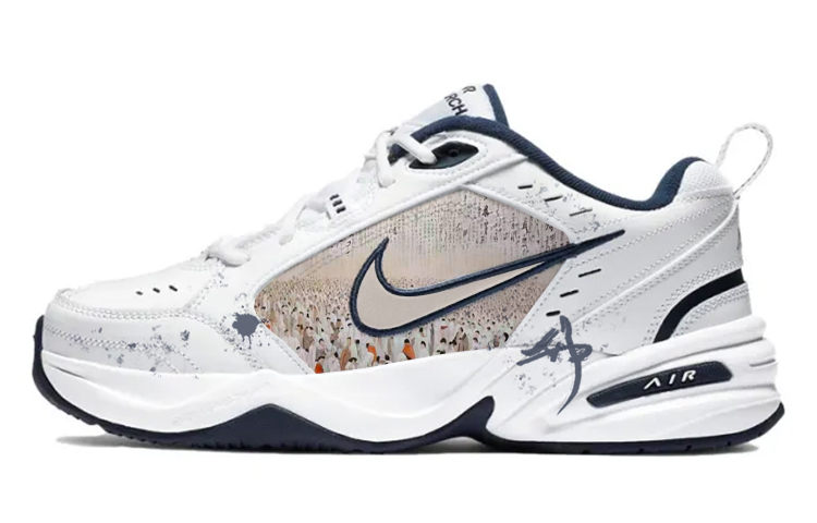 Nike Air Monarch 4 Rising Scholar Golden Achievement Anti-Slip Wear-Resistant Low-Top Chunky Sneakers Unisex Blue White