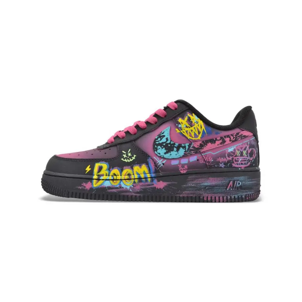 Nike Air Force 1 Cyber Neon Abrasion Resistant Low top Skateboard Shoes Unisex Black Purple Yellow