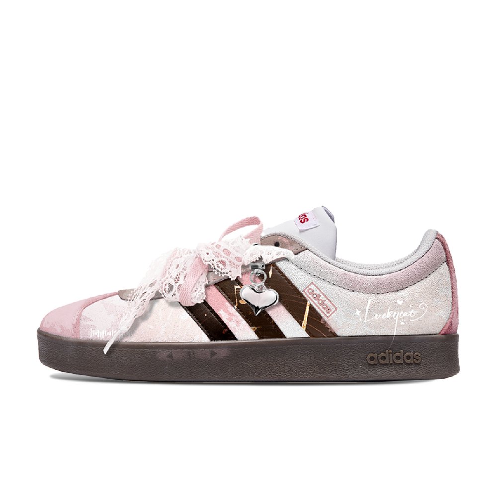 Adidas Neo VL Court 2.0 Music Kitten Slip Resistant And Breathable Low Top Skateboard Shoes Unisex Pink Brown