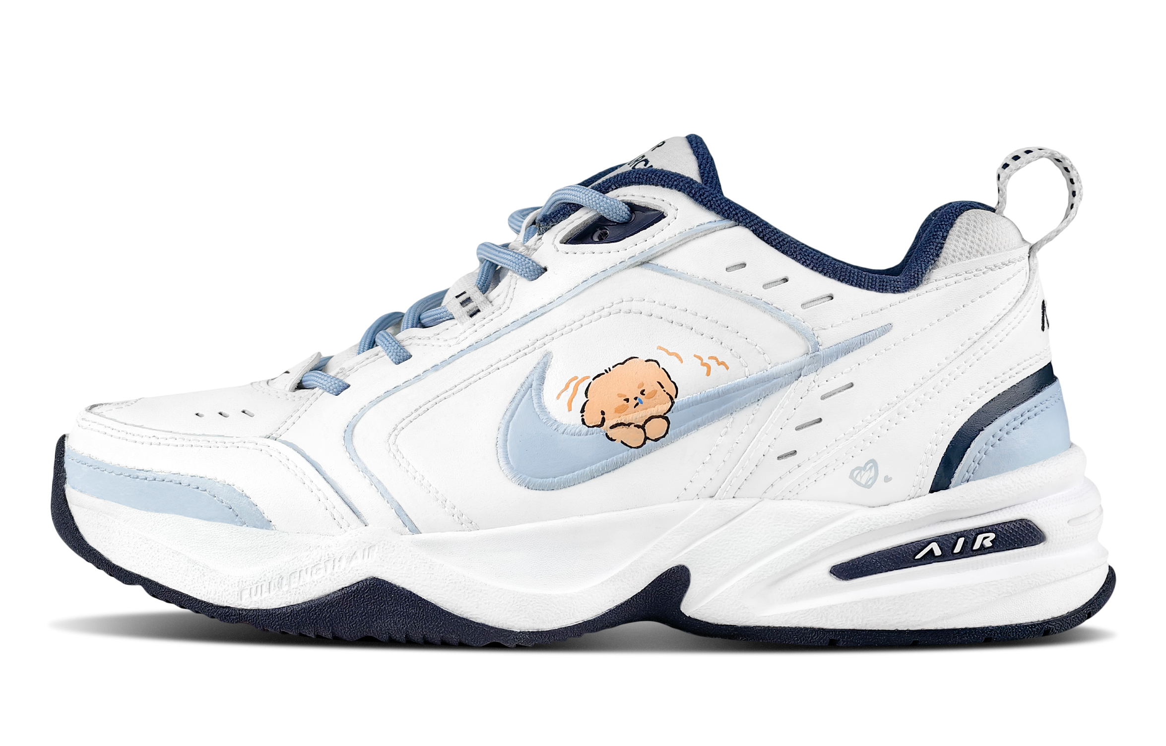 Nike Air Monarch 4 Puppy Yellow, Special Box Low Top Chunky Sneakers Unisex Blue Yellow