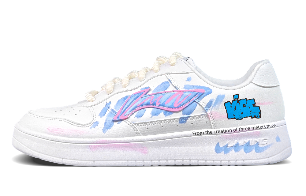 LiNing Pontoon Boats Slip Resistant, Breathable, Height Increasing Low Top Skateboard Shoes Men's White Blue Pink