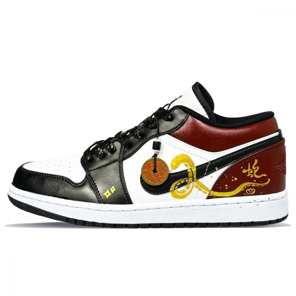 Jordan Air Jordan 1 Cushioned Slip-Resistant Low-Top Vintage Basketball Shoes Men's Black Red