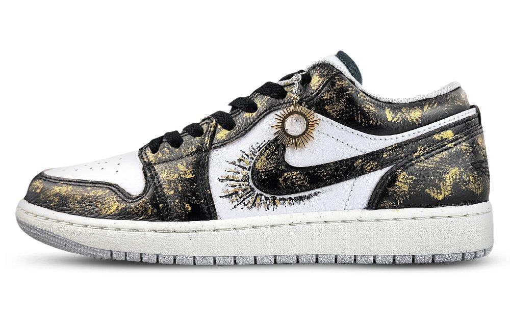 Jordan Air Jordan 1 Cushioning, Wear Resistant Low Top Vintage Basketball Shoes Unisex Black Gold