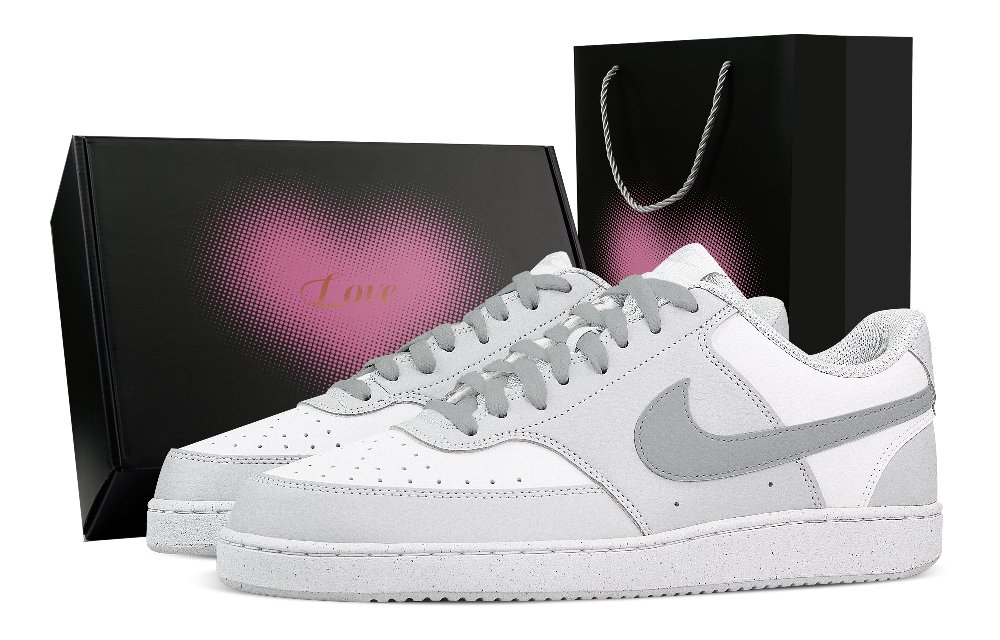 Nike Court Vision Deep Sea Gull Gray Heart Box Abrasion Resistant Low top Skateboard Shoes Men's White Gray