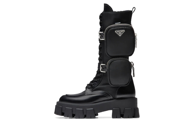 PRADA Monolith 55mm Pouch Tall Boots Black Leather