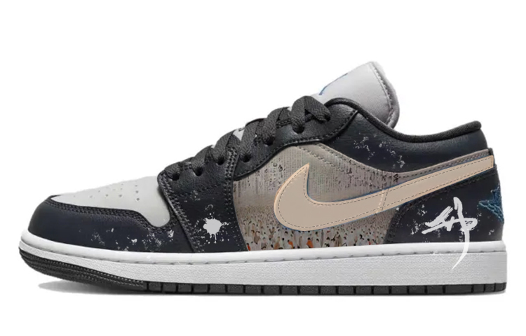 JORDAN Air JORDAN 1 Vintage Basketball Shoes Unisex Low Top Black/Gray/Blue