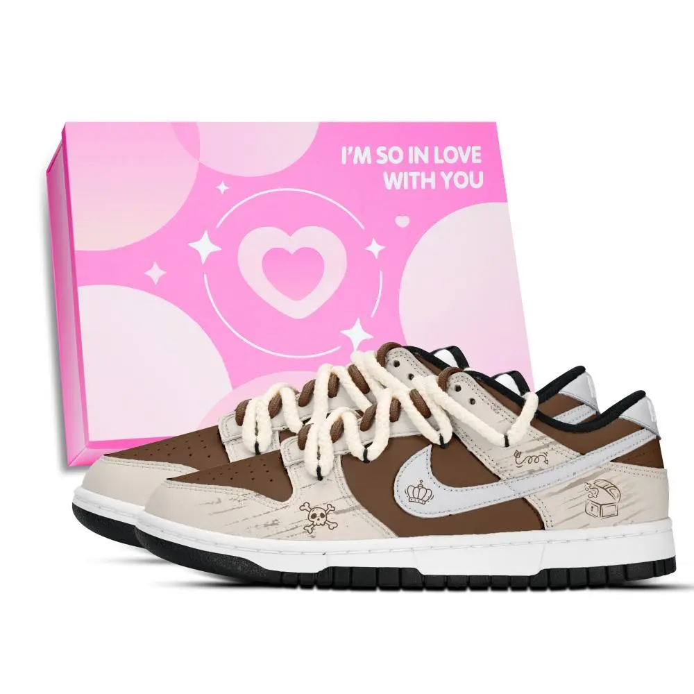 Nike Dunk Unlock The Treasure Slip Resistant Abrasion Resistant Low top Skateboard Shoes Unisex Yellow Brown Gray