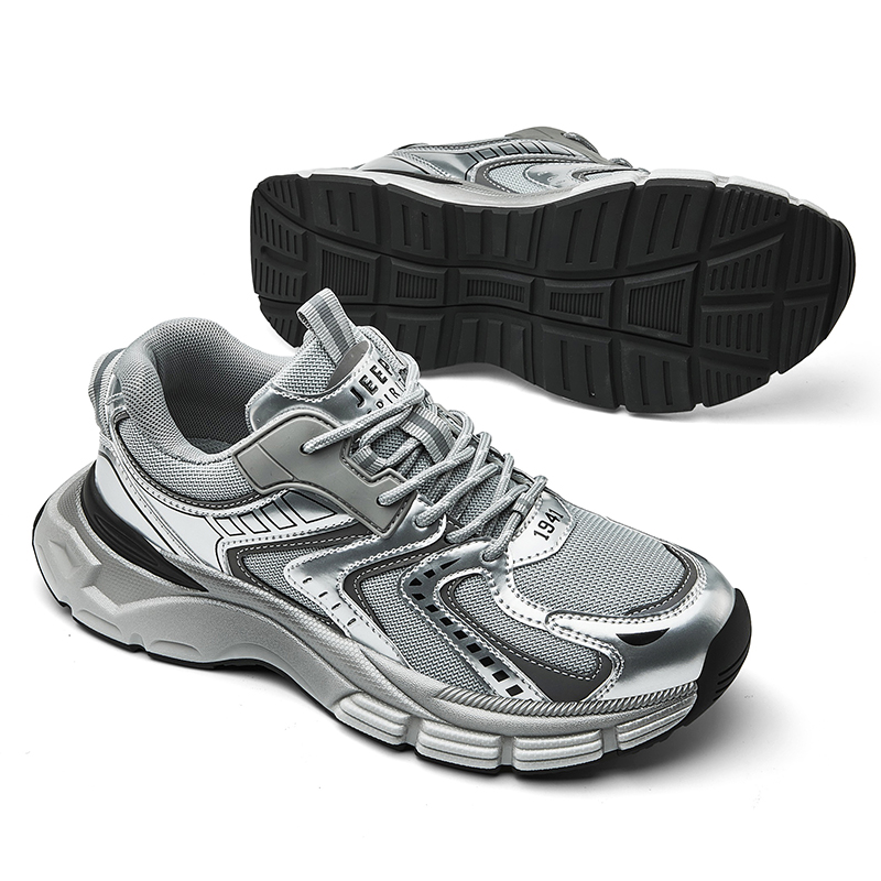 JEEP SPIRIT Chunky Sneakers Men Low Top Silver Gray
