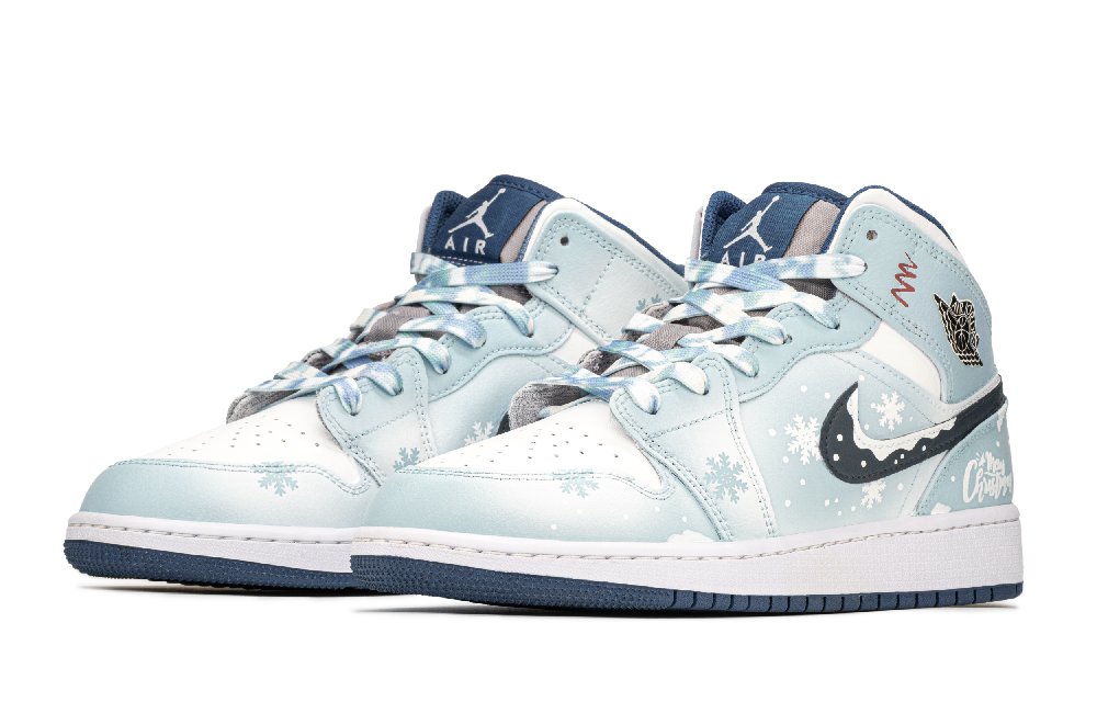 Jordan Air Jordan 1 Wear-Resistant Lightweight Height Increasing Mid-Top Vintage Basketball Shoes Women's Blue White