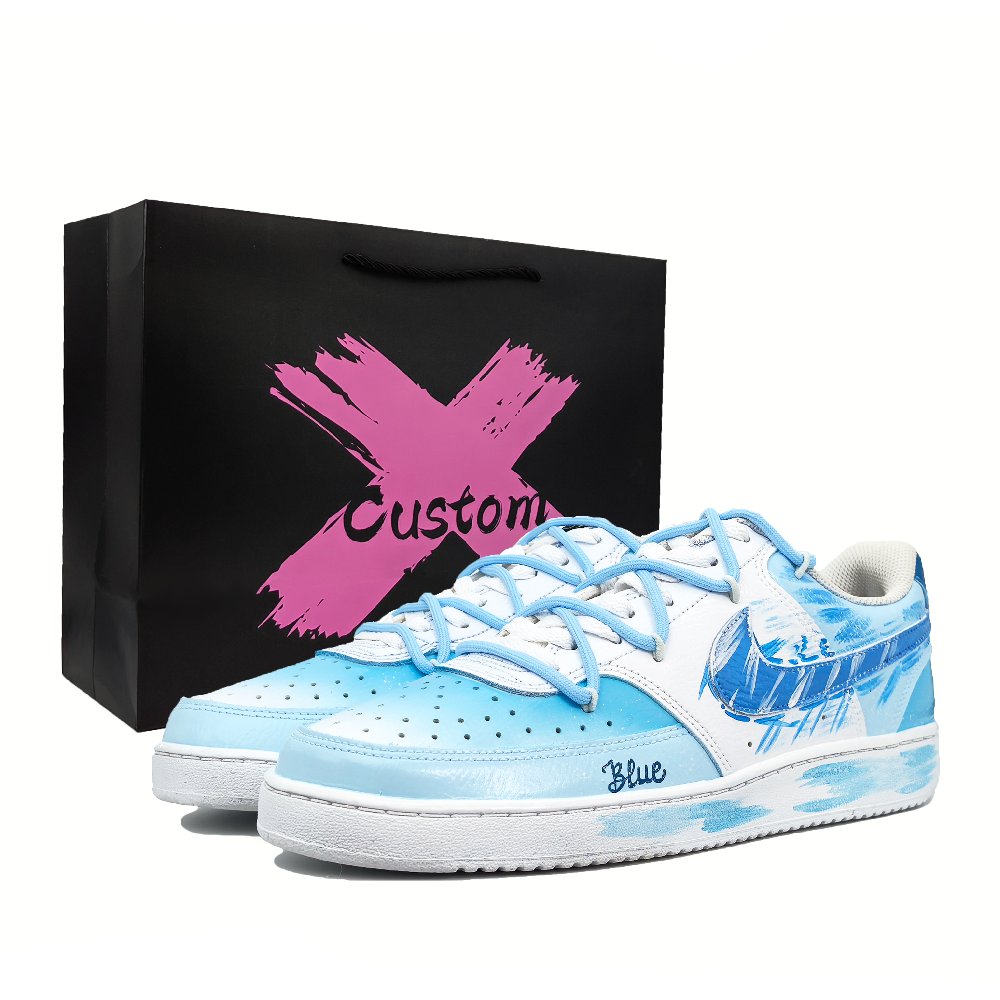Nike Court Vision 1 Abrasion Resistant Low Top Skateboard Shoes Men's White Blue