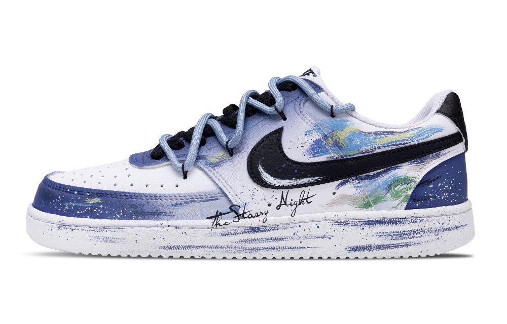 Nike Court Vision 1 Summer Night Starry Sky Slip Resistant Low Top Skateboard Shoes Men's White Blue