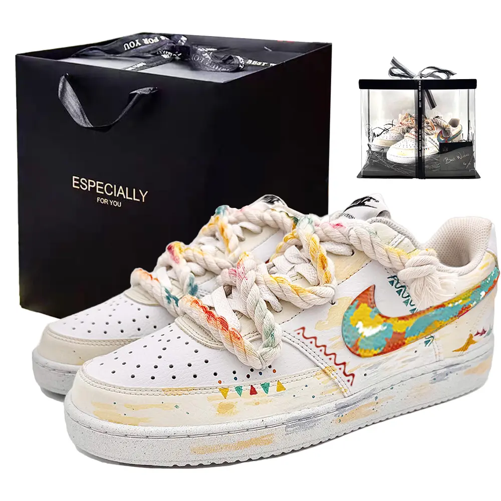 Nike Court Vision 1 Clash Of Clans, Box Abrasion Resistant Low top Skateboard Shoes Men's White Yellow