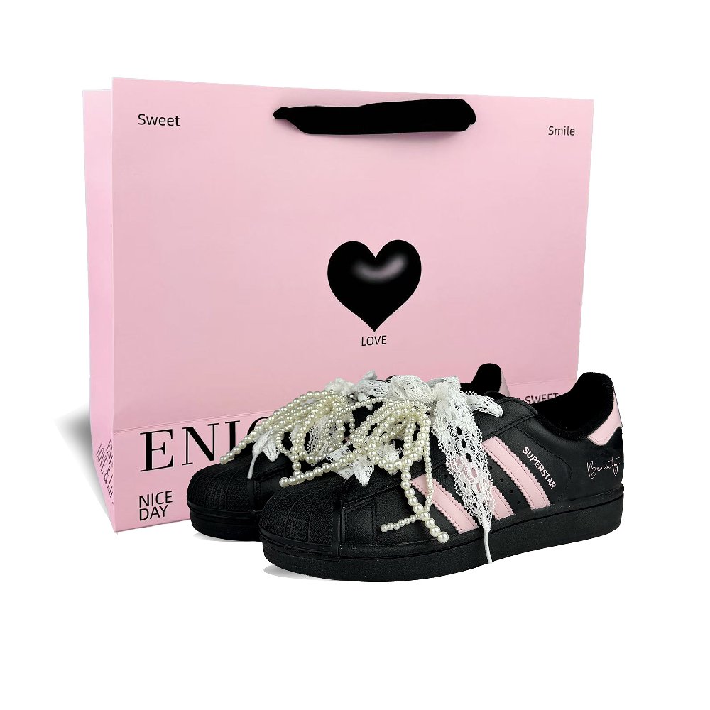 Adidas Originals Superstar 2 Pink Shooting Stars Abrasion Resistant Low Top Skateboard Shoes Women's Black Pink